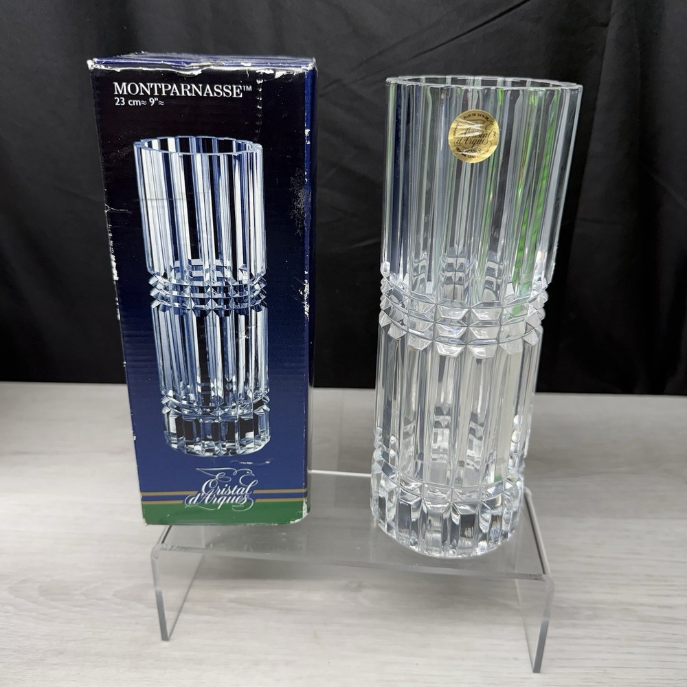 Cristal d’Arques Montparnasse Art Deco Lead Crystal Vase 9in France Clear